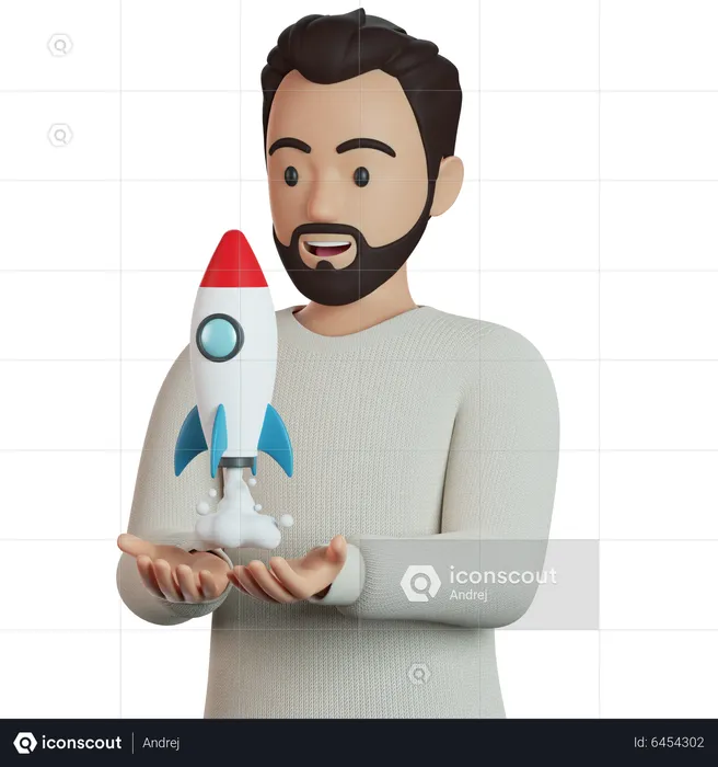 Homem lançando startup  3D Illustration