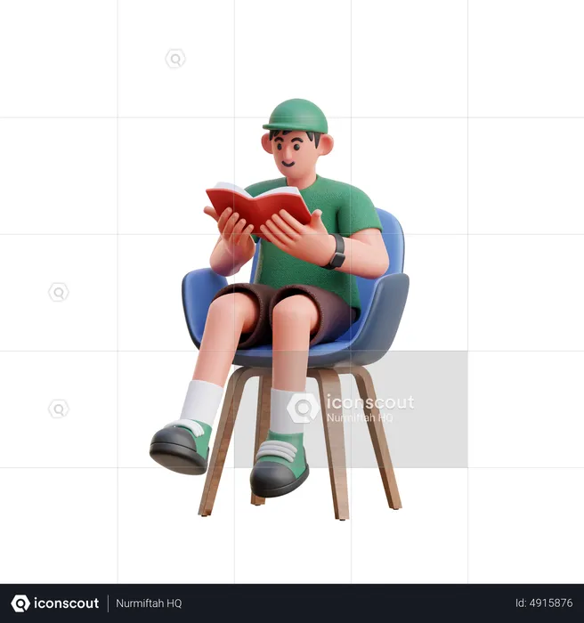 Homem lendo livro enquanto está sentado na cadeira  3D Illustration