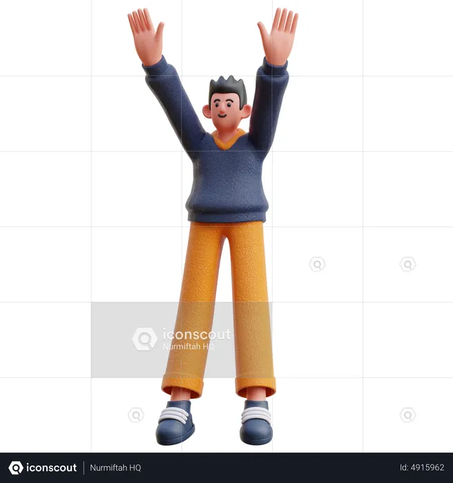 Homem levantando as duas mãos  3D Illustration