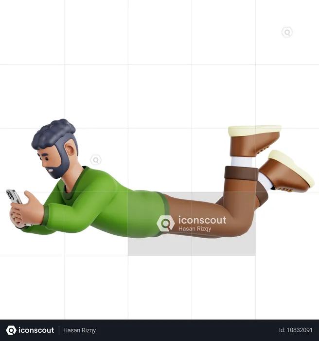 Homem deitado e usando smartphone  3D Icon