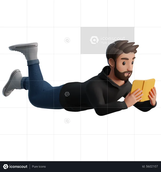 Homem deitado lendo um livro  3D Illustration