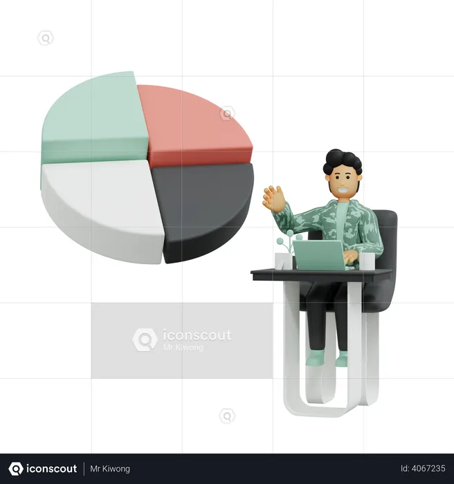 Homem mostrando gráfico de pizza  3D Illustration