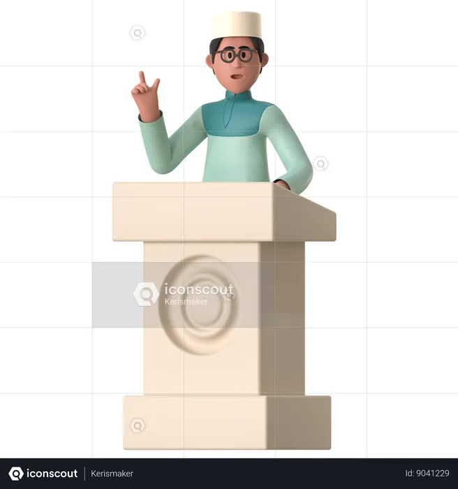 Homem muçulmano dando palestra no pódio  3D Illustration