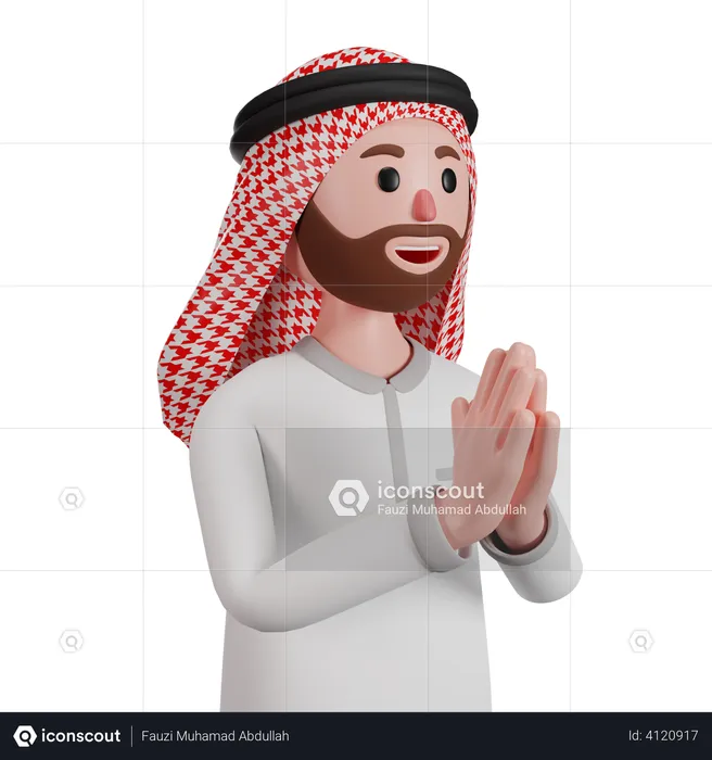 Homem muçulmano dizendo namastê  3D Illustration