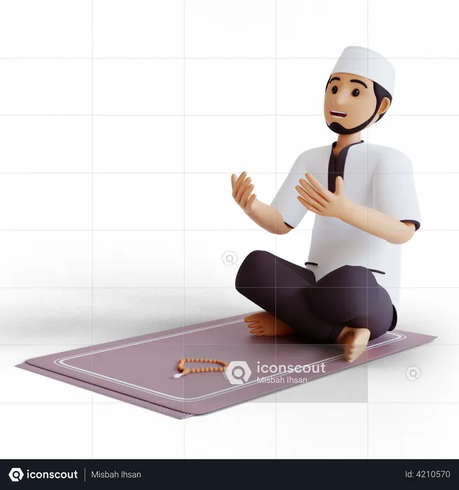 Homem muçulmano reza no Ramadã  3D Illustration