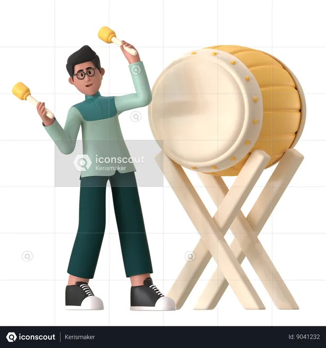 Homem muçulmano tocando bateria Bedug  3D Illustration