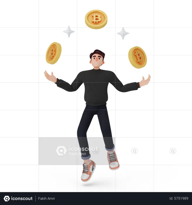 Homem obteve lucro com bitcoin  3D Illustration