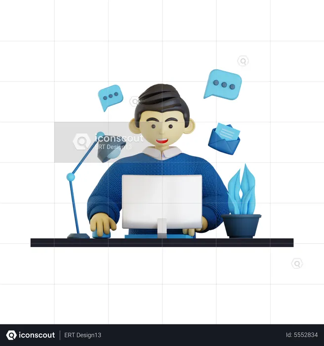 Homem ocupado no trabalho  3D Illustration