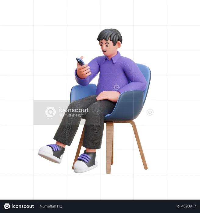 Homem olhando para celular  3D Illustration