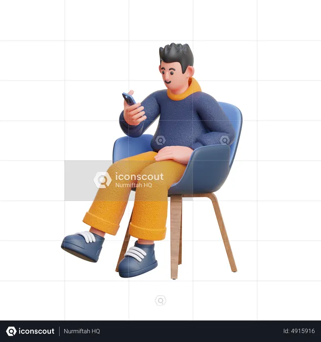 Homem olhando para celular  3D Illustration