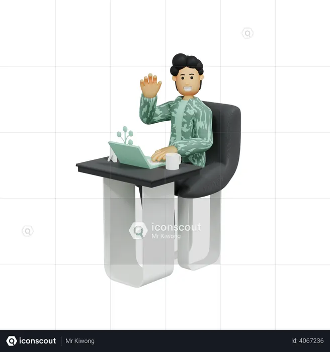Personagem de homem trabalhando usando o computador  3D Icon