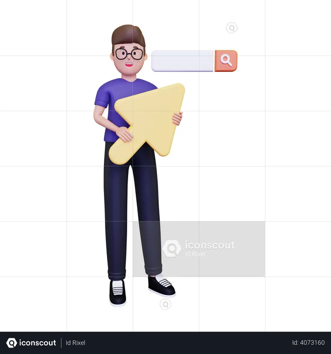 Homem pesquisando na internet  3D Illustration