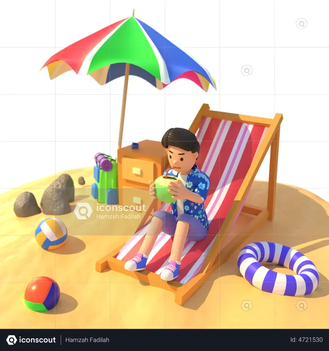 Homem relaxa na praia  3D Illustration