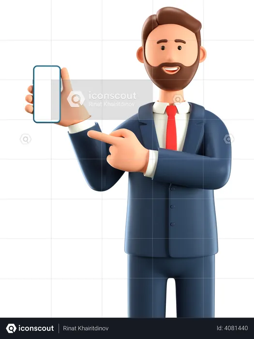 Empresário com smartphone com tela em branco  3D Illustration