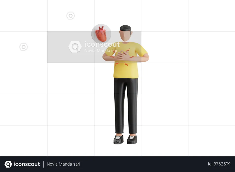 Homem que sofre de ataque cardíaco  3D Illustration