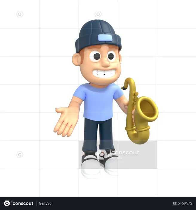 Homem tocando saxofone  3D Illustration