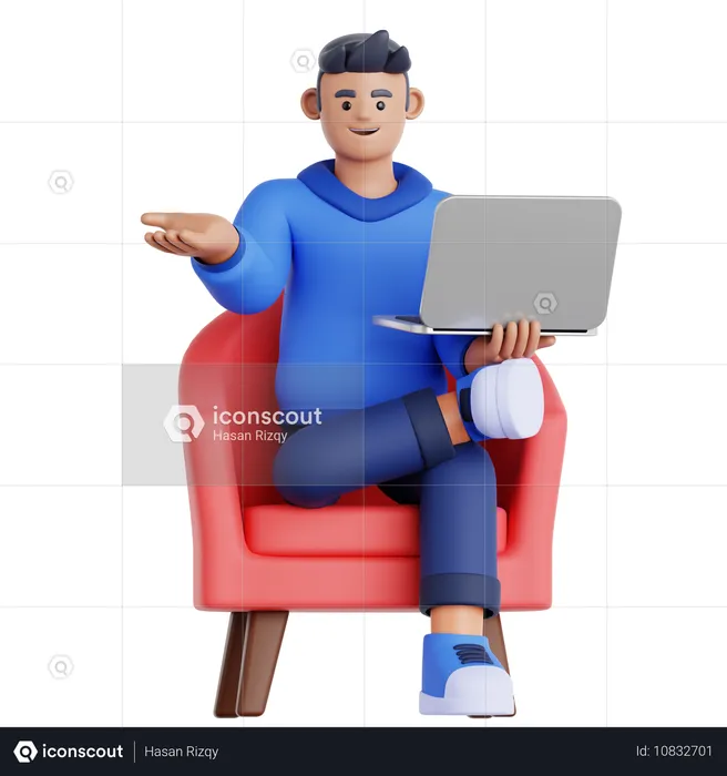 Homem trabalhando com laptop  3D Illustration