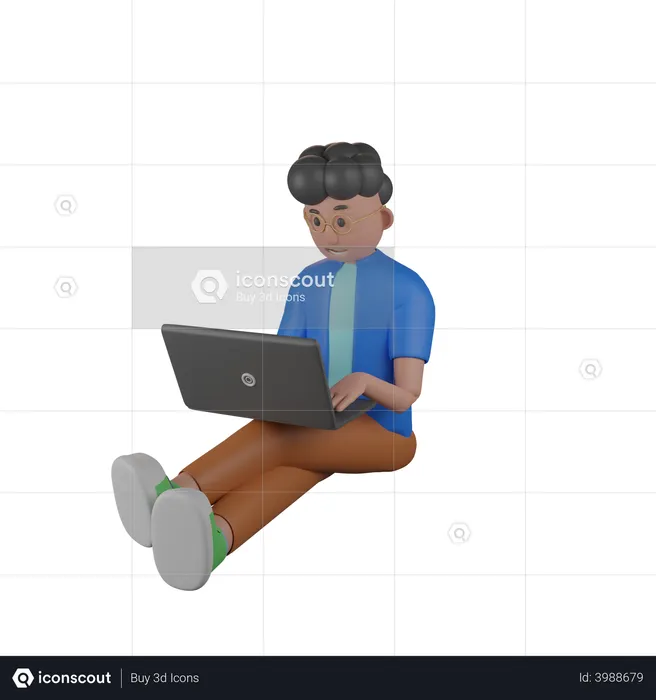 Homem trabalhando no laptop  3D Illustration