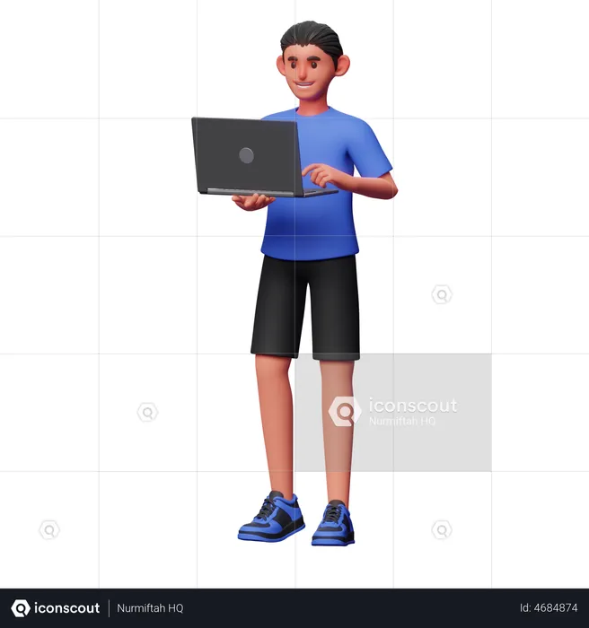 Homem usando laptop  3D Illustration