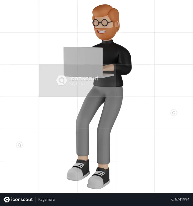 Homem usando laptop  3D Illustration