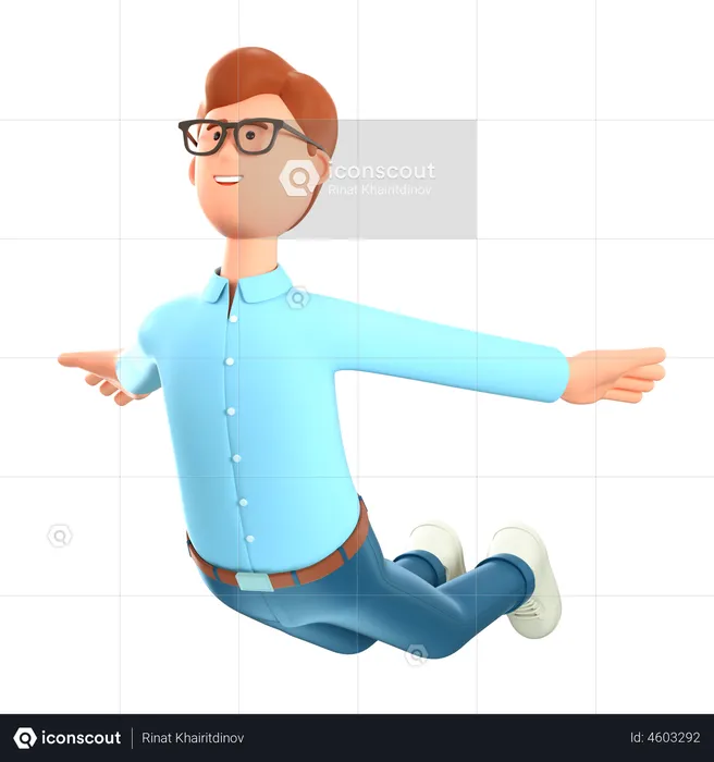 Homem voando no ar como um avião  3D Illustration