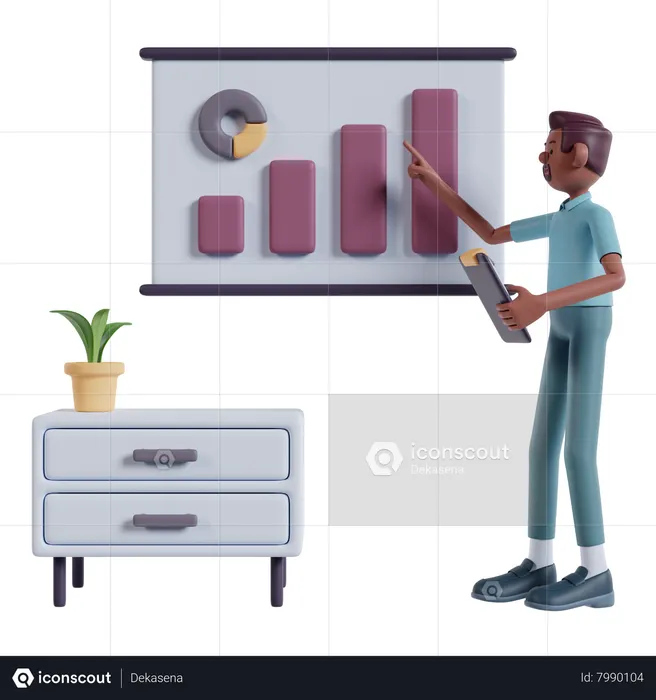 L'homme analyse le marketing sur le tableau blanc  3D Icon