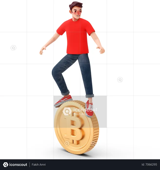 Homme profitant des bénéfices du bitcoin  3D Illustration