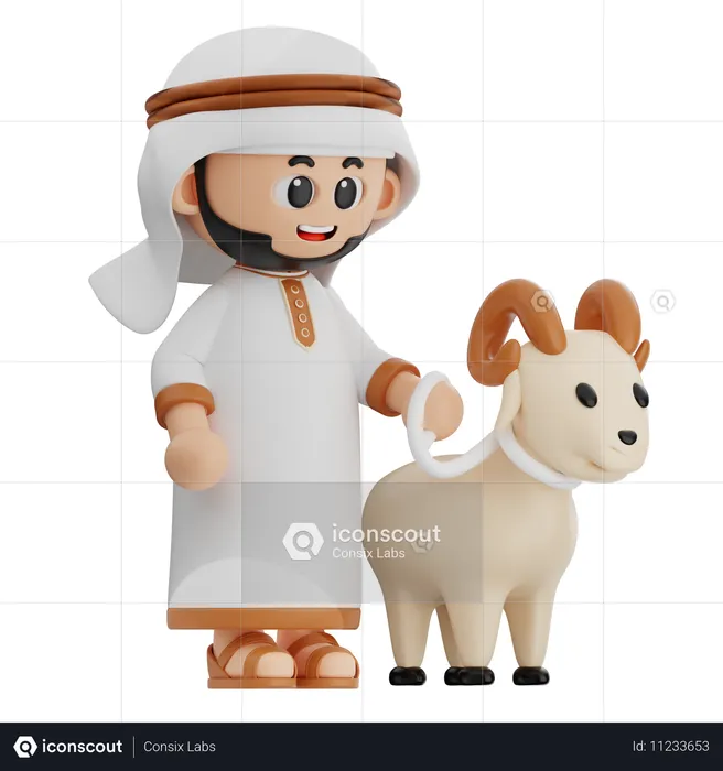 Homme arabe portant une chèvre  3D Illustration