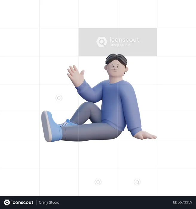 Homme assis et agitant  3D Illustration