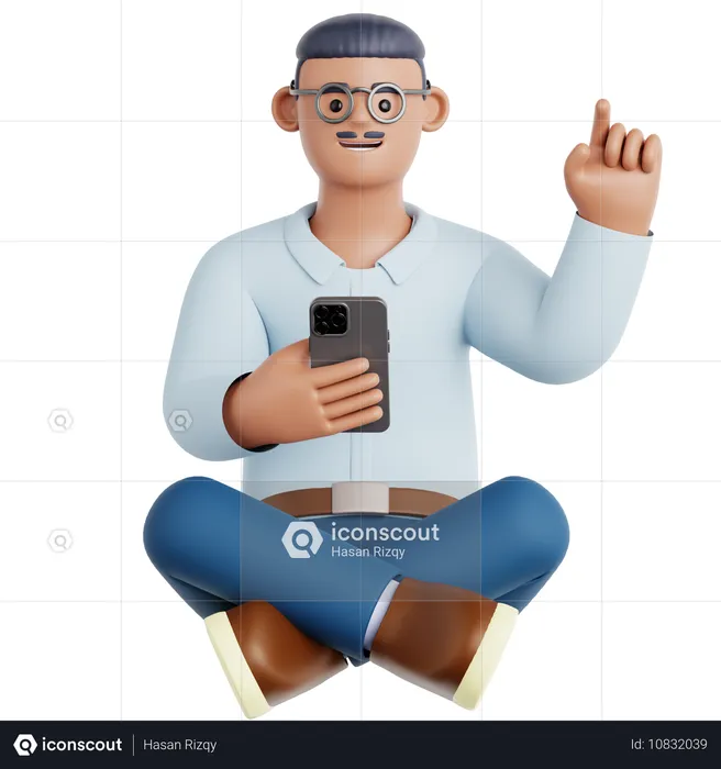 Homme assis et utilisant un téléphone  3D Illustration