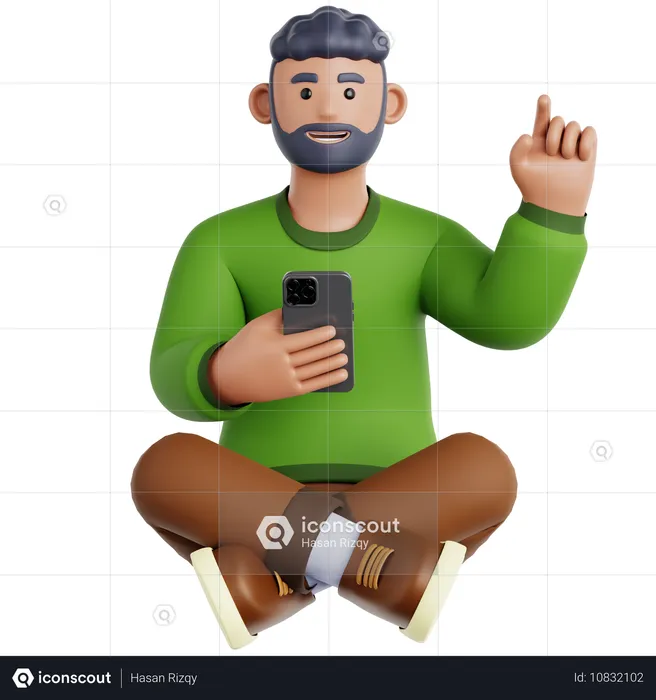 Homme assis et utilisant un téléphone  3D Icon