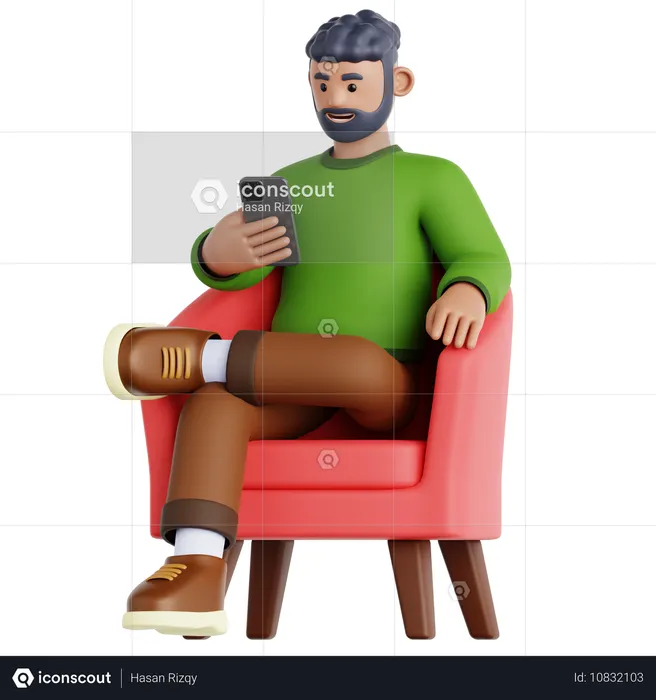 Homme assis et utilisant un téléphone  3D Icon