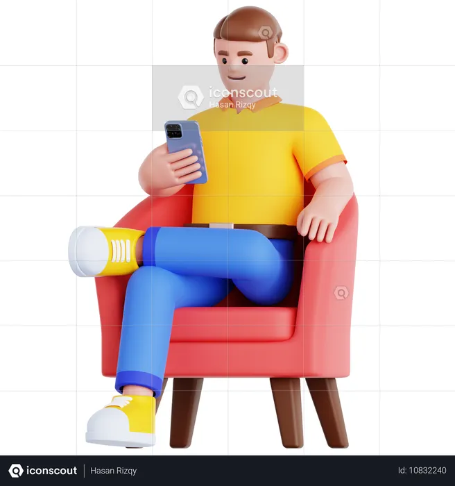 Homme assis et utilisant un téléphone  3D Illustration