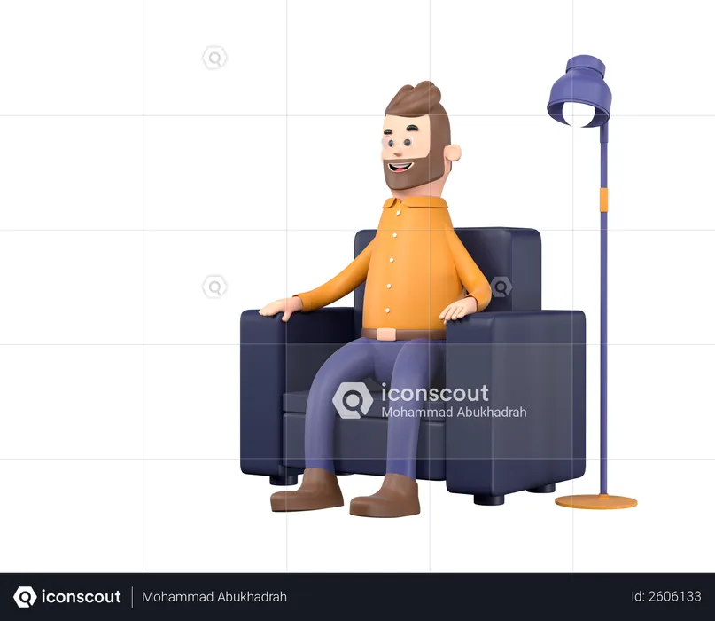 Homme assis sur un canapé  3D Illustration