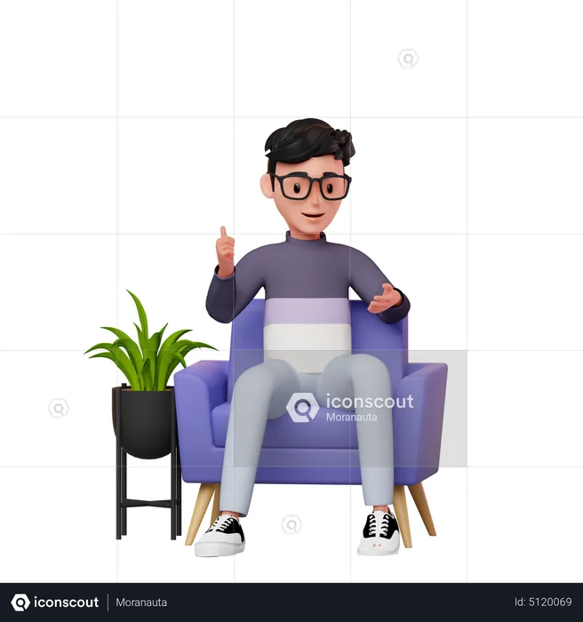 Homme assis sur un canapé en train de parler  3D Illustration