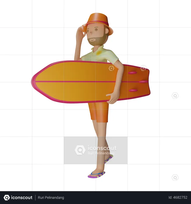 Homme avec planche de surf  3D Illustration