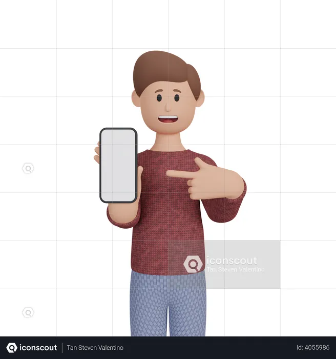 Homme avec smartphone avec écran vide  3D Illustration