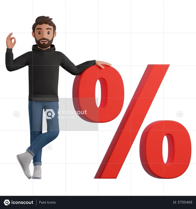 Homme avec symbole de réduction  3D Illustration