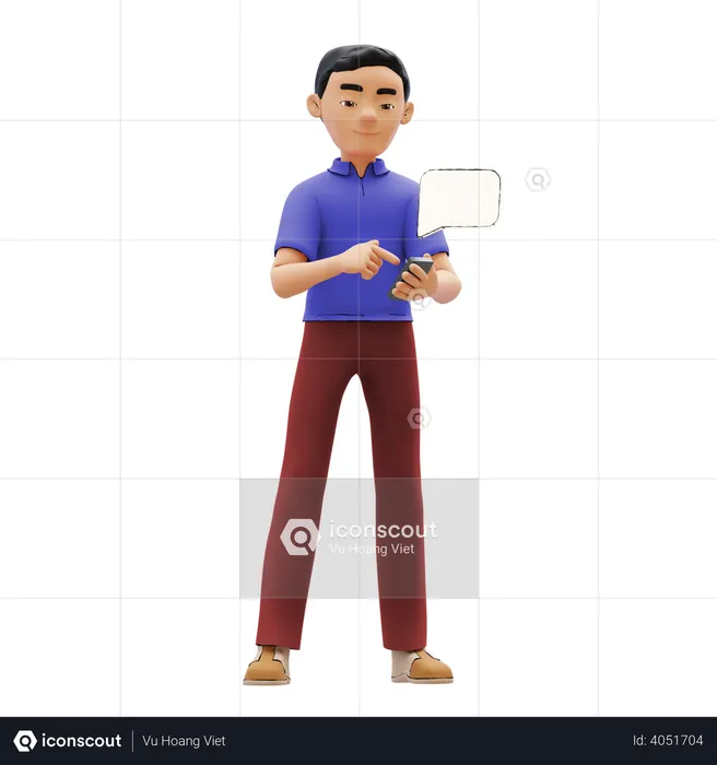 Homme discutant sur mobile  3D Illustration