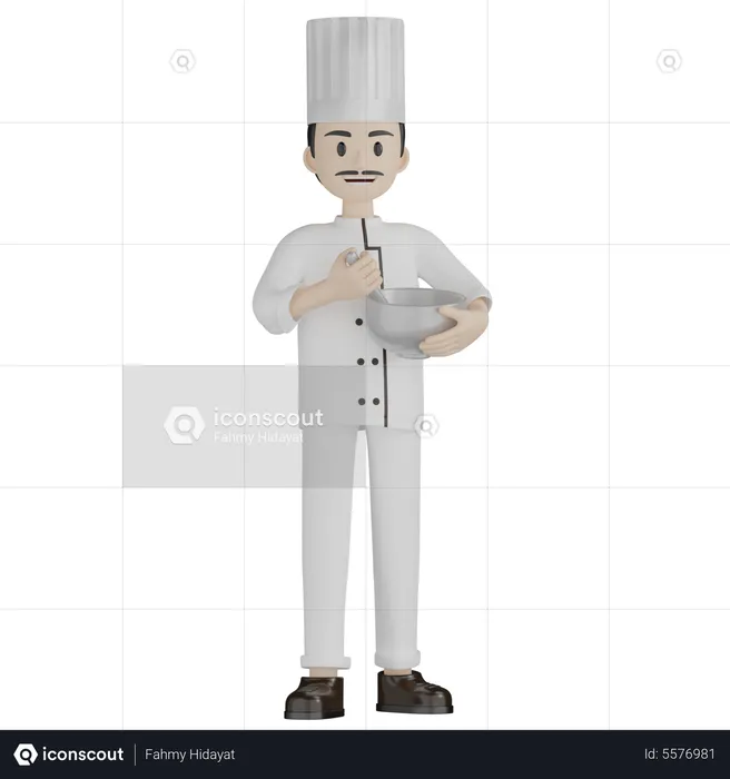 Chef masculin fouettant quelque chose  3D Illustration