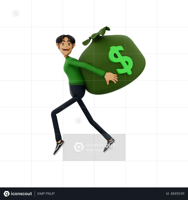 Homme qui court avec un sac d'argent  3D Icon
