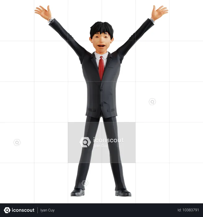 Homme d'affaires heureux donnant une pose debout  3D Illustration