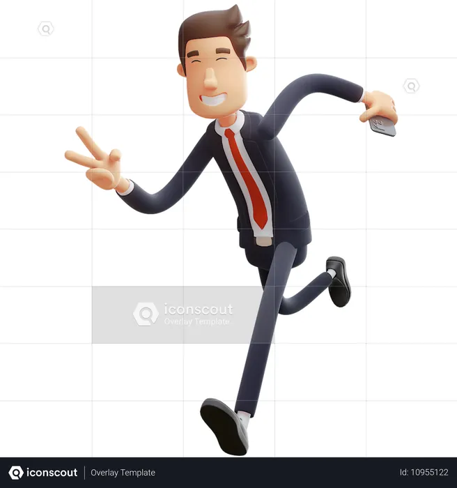 Homme d'affaires montrant une pose de victoire en courant  3D Illustration