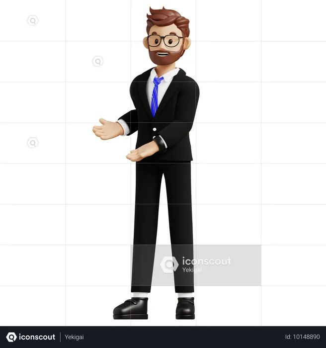 Homme d'affaires pointant les deux mains  3D Illustration