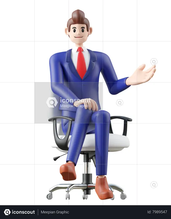 Homme d'affaires assis sur une chaise et expliquant quelque chose  3D Illustration