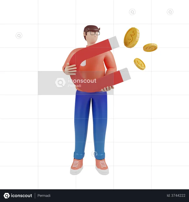 Homme d'affaires attirant de l'argent  3D Illustration