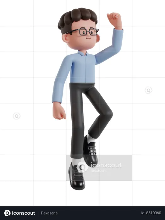 Homme d'affaires aux cheveux bouclés sautant  3D Illustration