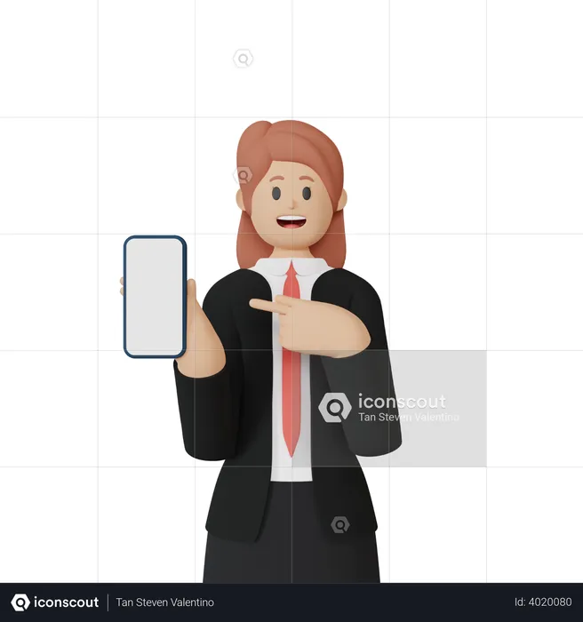 Femme d'affaires avec smartphone avec écran vide  3D Illustration