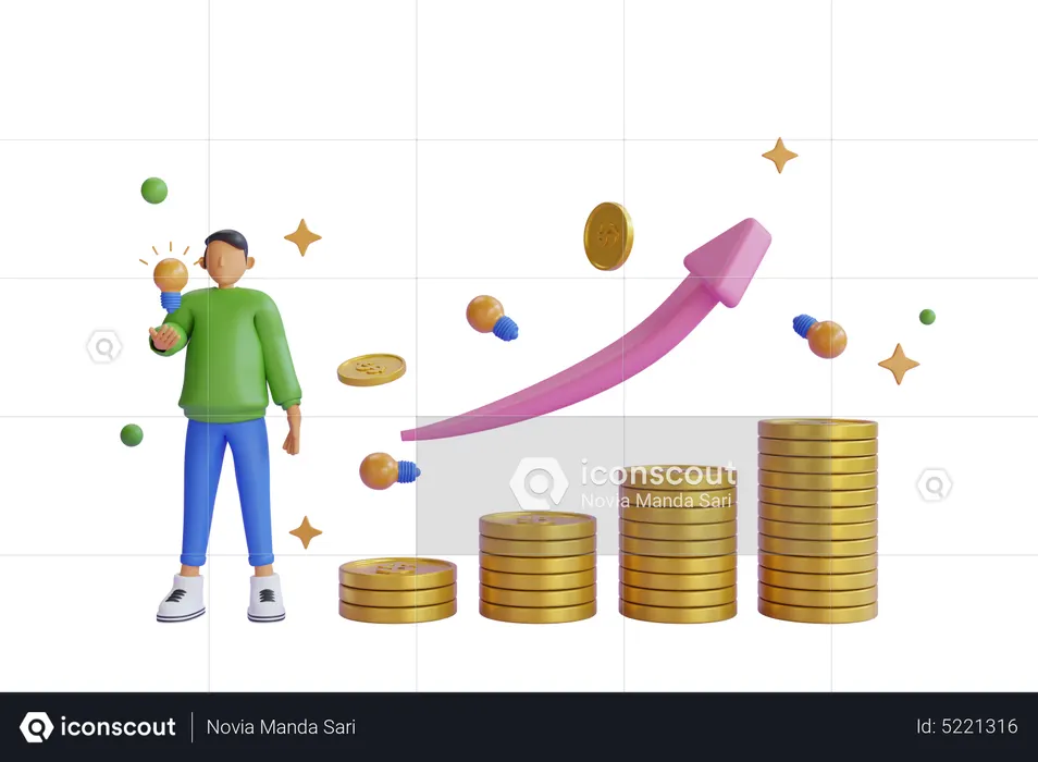 Homme d'affaires avec un retour sur investissement positif  3D Icon