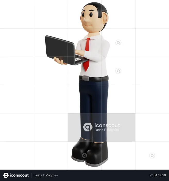 Homme d'affaires averti en technologie avec ordinateur portable  3D Illustration